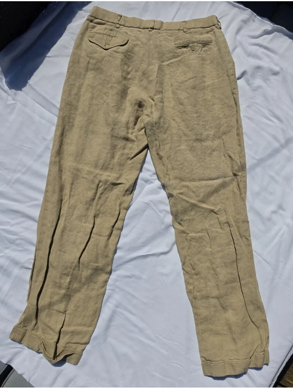 Vintage Polo by Ralph Lauren Men’s 34x32 100% Linen Pleated Cuffed Pants Tan